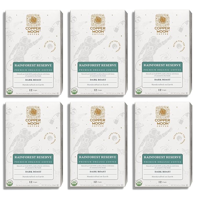 Copper Moon Single Serve Coffee Pods for Keurig K-Cup Brewers, Dark Roast, Rainforest Reserve Blend, 72 Count