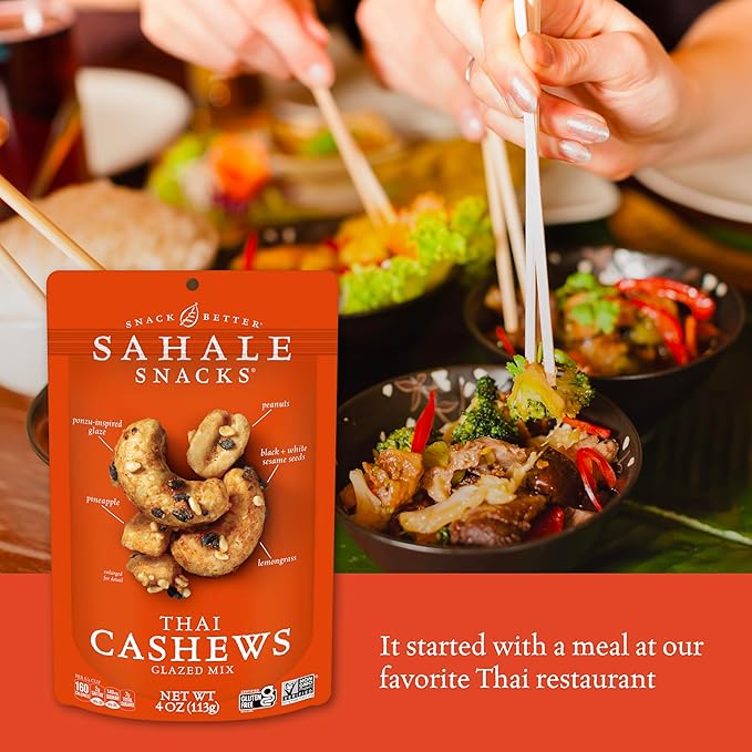 Sahale Snacks Thai Cashews Glazed Mix, 4 Ounces (Pack of 6)