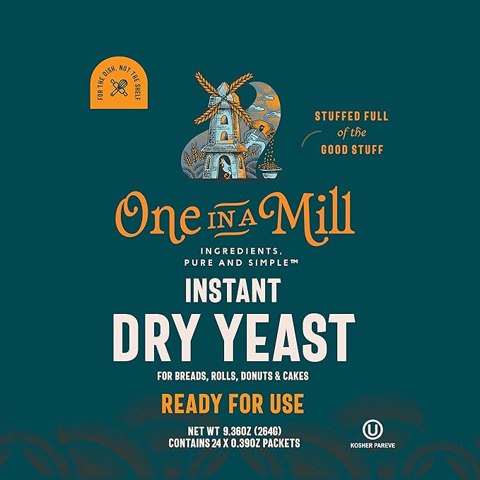 One in a Mill Instant Dry Yeast Packets | Fast Acting Self Rising Yeast for Baking Bread, Cake, Pizza Dough Crust | Kosher | Quick Rapid Rise Leavening Agent for Pastries | 24 Packets