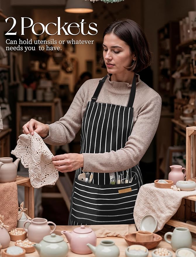 2 Pack Kitchen Cooking Aprons, Soft Aprons for Women Men with 2 Pockets Chef Apron with Adjustable Neck Strap and Long Tie