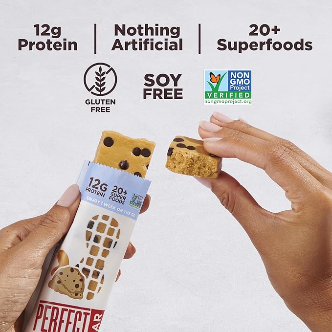 Perfect Bar, Chocolate Chip Cookie Dough Protein Bar, Sports Nutrition Protein Bars, Gluten Free Protein Bars, Soy Free Protein Bars, Non GMO, No Sugar Alcohols, 2.2 Ounce Bar, 24 Count