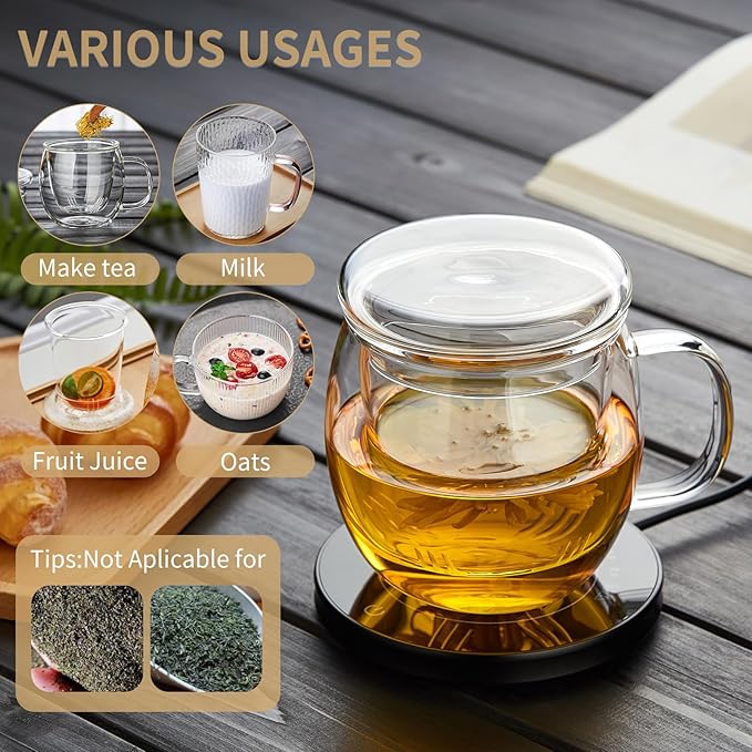 Glass Tea Cup with Infuser and Lid, 17oz/500ml Large Borosilicate Teacup, Clear Mug for Loose Leaf Tea, Blooming Tea, Tea Bags - Perfect Christmas or Birthday Gift for Women