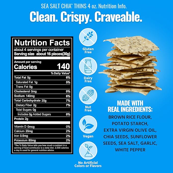 Every Body Eat Snack Thins, Allergen Friendly, Vegan, Gluten Free and Dairy Free (2 Count, Sea Salt Chia)