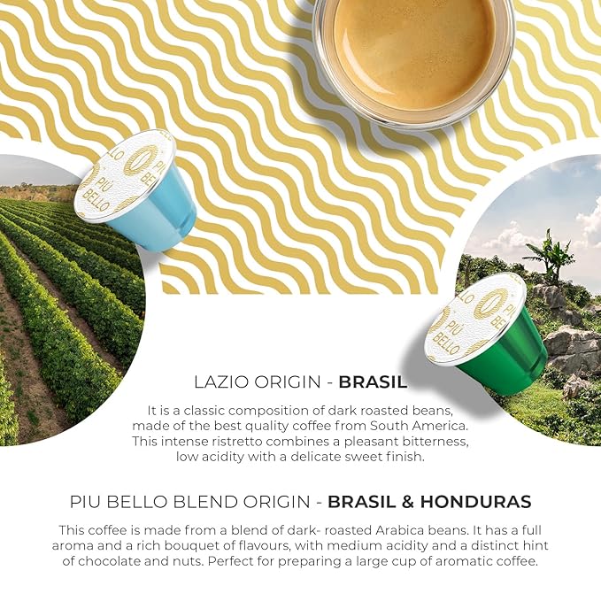 Piu Bello Espresso Coffee Pods for Nespresso Original Machines – Variety Pack – Light Roast, Dark Roast, Chocolate, Nuts, Caramel – Rich & Balanced Taste, Kosher (6-Flavor Multipack, 60 Count)