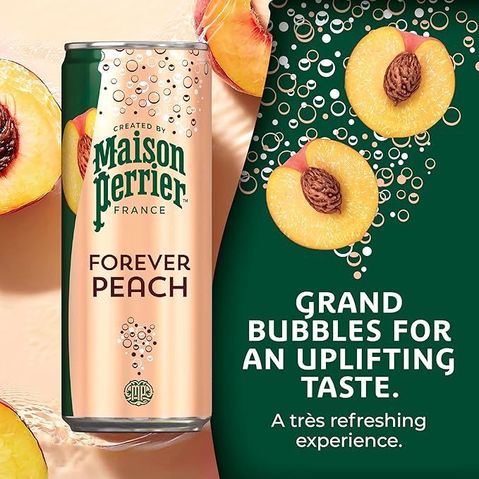 Maison Perrier Forever Peach Flavored Sparkling Water, 11.15 Fl Oz Cans, 8 Count, 3 Pack