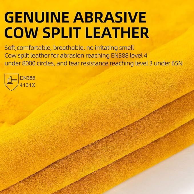 Vgo... 1-Pairs Unlined Cowhide Split Leather Work and Driver Gloves, for Heavy Duty, Truck Driving, Warehouse, Gardening, Farm (Size S, Gold, CB9501)