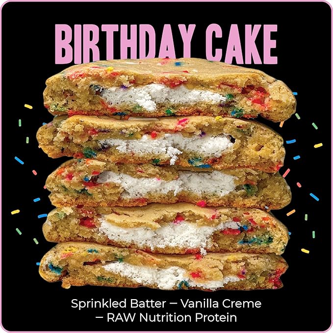 My Cookie Dealer Protein Cookies, Birthday Cake (4oz, Pack of 12) - 18g Protein per Cookie - Individually Wrapped Workout Snacks for On-The-Go Travel