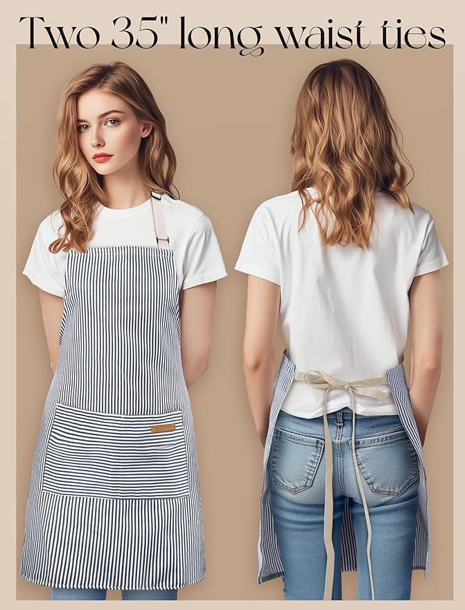 2 Pack Kitchen Cooking Aprons, Soft Aprons for Women Men with 2 Pockets Chef Apron with Adjustable Neck Strap and Long Tie