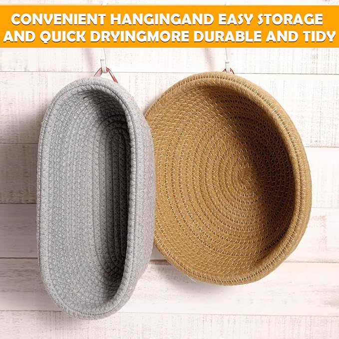 Handmade Cotton Rope Banneton Bread Proofing Basket Set,Oval & Round Bread Baskets - With Liner & Cloth Cover，for Home Sourdough Bakers Baking
