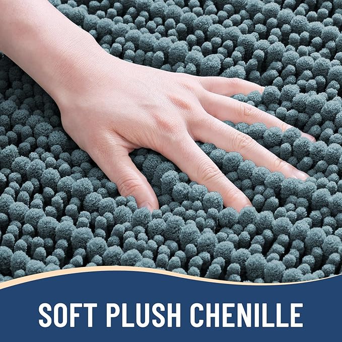Arotive Luxury Chenille Bathroom Rug Mat, Extra Soft Thick Absorbent Shaggy Bath Rugs, Non-Slip Machine Wash Dry, Plush Bath Mats for Bathroom, Shower and Tub, 47x24, Smoky Gray