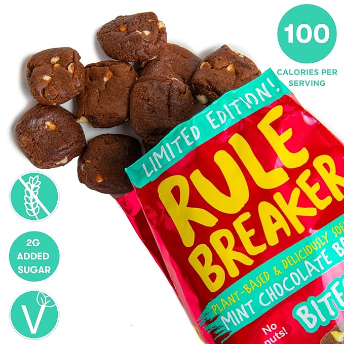 Rule Breaker Vegan & Gluten-Free Cookies | Mint Chocolate Brownie Bites |Plant-Based, Dairy, Nut, Soy, Allergen Free, Kosher | Soft-Baked School Snacks for Kids and Adults (Pack of 3)