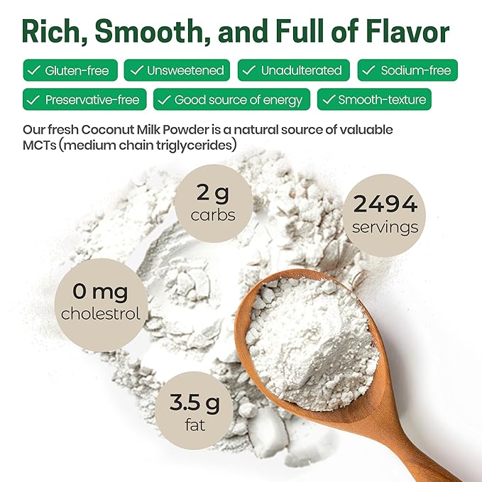 Z Natural Foods Organic Coconut Milk Powder - All-Natural Vegan Dairy-Free Alternative with MCTs - Unsweetened Coconut Creamer for Coffee & Smoothies - Gluten-Free, Non-GMO, 33 lbs