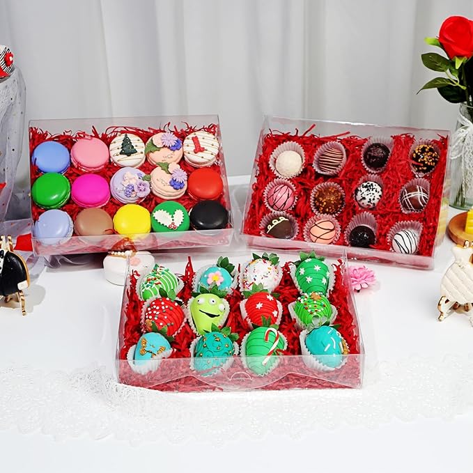 50PCS 10x7x2 inches Clear Cookie Boxes Strawberry Boxes Bakery Boxes Macaron Boxes Gift Boxes Treat Boxes for Party Favors