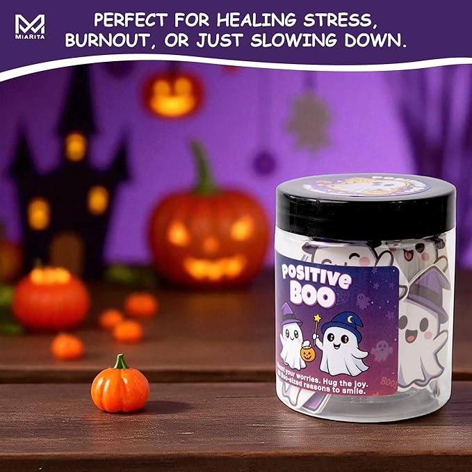 Positive Ghost Affirmation Jar – 60 Funny Emotional Support Ghosts, Boo Basket Stuffers for Women, Halloween Gifts for Women,Teens, Tween, Cute Halloween Basket Stuffers, Spooky Gifts