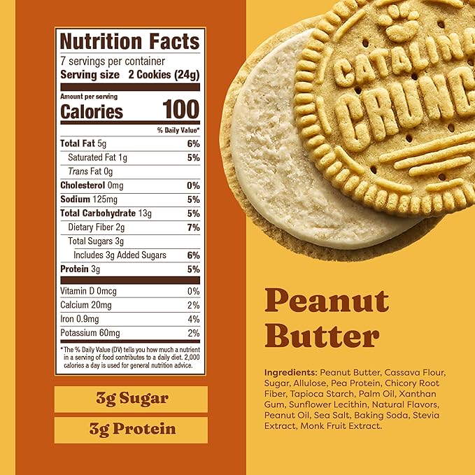 Catalina Crunch Protein Cookies, 4g Protein per Serving | Low-Sugar Sandwich Cookies | Gluten Free, Vegan | Keto Dessert Snacks - Peanut Butter, 5.9 oz. (14 Count) (Pack of 2)