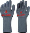 QUWIN BBQ Gloves, Oven Gloves 1472℉ Extreme Heat Resistant, Grilling Gloves Silicone Non-Slip Oven Mitts, Kitchen Gloves for BBQ, Grilling, Cooking, Baking-1 Pair… (Grey, One Size(Long Cuff))