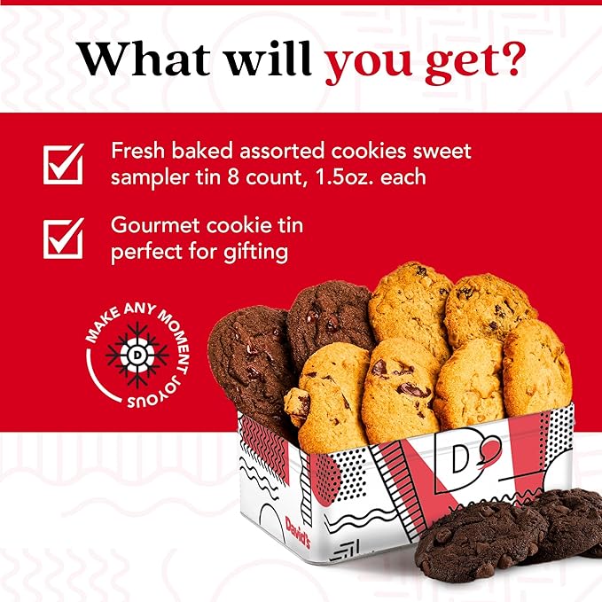 David's Cookies Freshly Baked Cookies Assortment - Delicious Handmade Soft Variety - Exquisite Gourmet Gift for Friends & Family on Special Occasions - Chocolate Chunk, Peanut Butter Chip, Double Chocolate Chunk & Oatmeal Raisin Flavors 8 Count