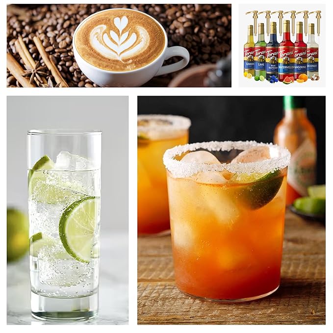 Summer Variety Syrup - Lemon, Lime, Coconut, Blue Raspberry, Watermelon & Tamarindo Syrups For Coffee,Italian Soda, Lattes, Frappes Flavor- 6 Pack With 6 Jimoco Pumps