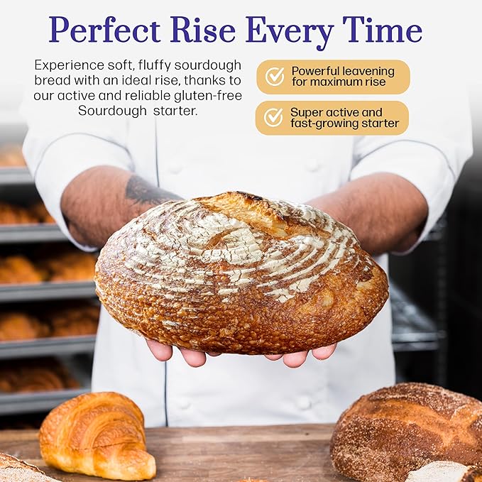 Complete Gluten Free Sourdough Starter Kit: Gluten Free 100+ Year Old Dehydrated Sourdough Starter, Sourdough Jar, Feeding Band, Cloth Cover, Spatula & Thermometer - Beginner Friendly Sourdough Kit