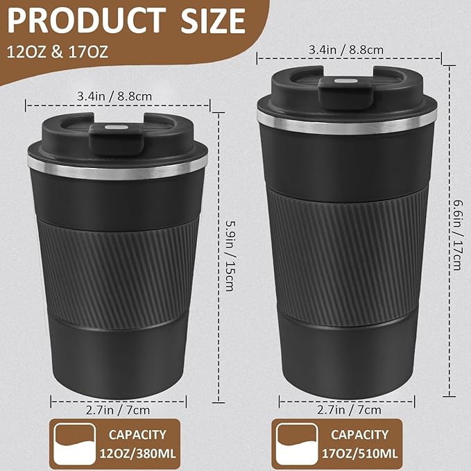 4 Pack Insulated Coffee Mug with Lid 12oz Travel Coffee Tumbler Stainless Steel Reusable Coffee Cups Thermal Coffee Mug for Hot and Iced Cold Drinks, Multicolor