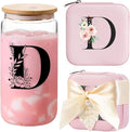AYGXU Jewelry Box & Glass Set, Pink, Personalized Initial, Small Travel Case, Graduation Gift for Girls