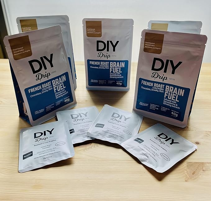DIY Drip Coffee Brain Fuel, French Roast Colombia, Single Serve - 5 PACKS x 4, 200gram, $1.50 per serving. BUY 2 QTY OR MORE GET $5 REBATE. NO ACTION REQUIRED