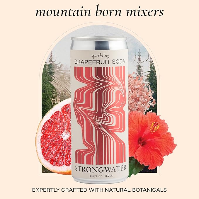 Strongwater Sparkling Grapefruit Soda - 12 Pack Cans (8.4 Fl Oz Each) - Premium Craft Cocktail Mixer Made with Rocky Mountain Water, Grapefruit, Sea Salt - Real Cane Sugar, No Artificial Flavor