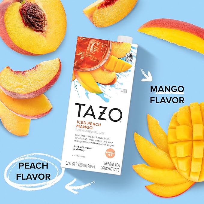TAZO Tea Concentrate, Organic Skinny Chai Latte, Refreshers Iced Watermelon Cucumber, & Iced Peach Mango 32 Fl Oz (1ea) (Variety Pack)