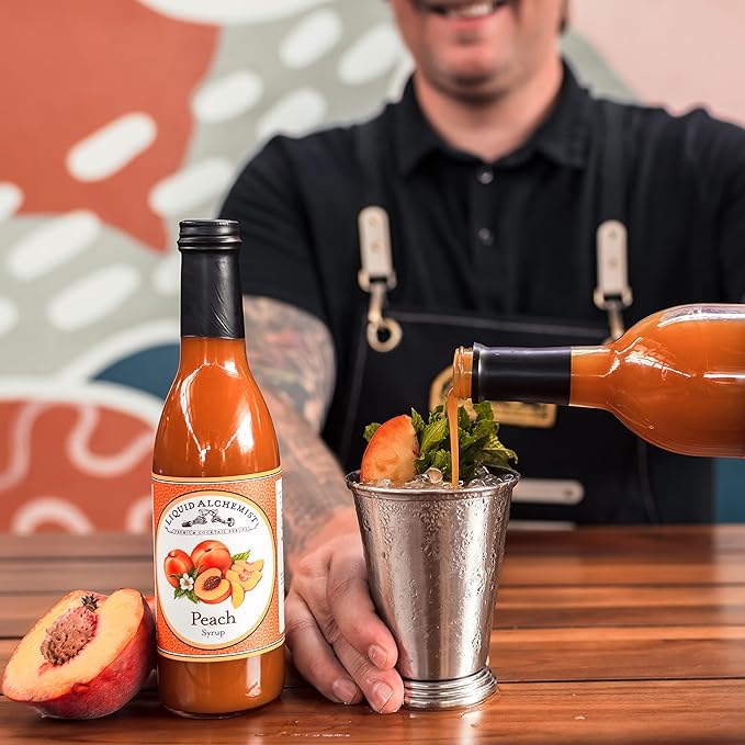 Liquid Alchemist Peach Syrup for Drinks - Real Ingredients Make our Peach Puree for Cocktails a Perfect Bellini Mix - Our Flavored Syrup is Non-GMO & Vegan (12 oz)
