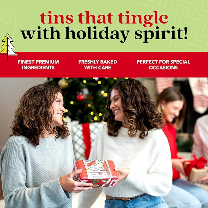David's Cookies Merry Christmas Thin And Crispy Cookies in Mini Sweet Sampler Tin – Delicious Gourmet Crunchy Cookies, Festive Food Gift For Friends, Family – Christmas Treats For Holiday Gatherings