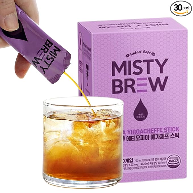 Cold Brew Coffee Concentrate liquid, Single Serve Coffee Sticks, MistyBrew, Imported from Korea, Premium coffee (30 sticks, Yirgacheffe)