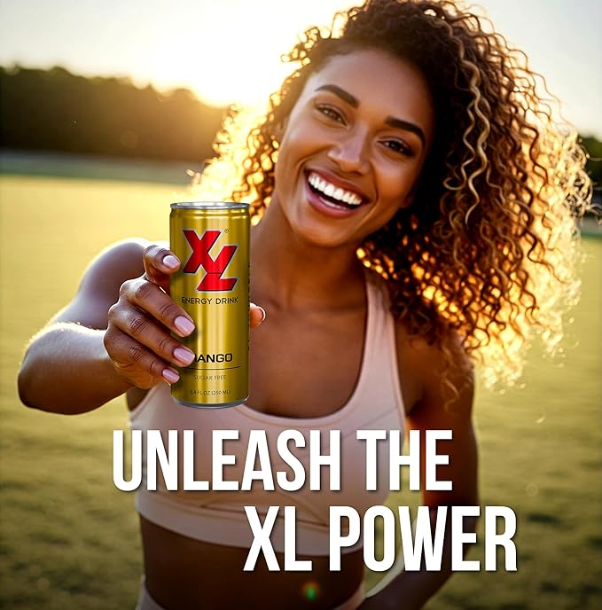 XL Energy Drinks Sugar Free 24 pack Mango Flavor Zero Sugar Energy Drinks - Boost Focus and Energy with Sugar Free Energy Drinks - Pre Workout Drink, Carbonated Mango Energy Drink - Sugar Free Drinks