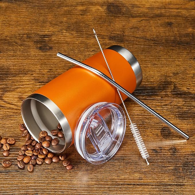 COMOOO 20oz Tumbler Bulk Double Wall Vacuum Insulated Travel Mug, Stainless Steel Tumbler with Lid and Straw Durable Powder Coated Insulated Coffee Cup for Cold & Hot Drinks (Orange, 6 pack)