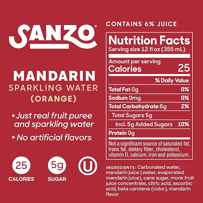 Sanzo Flavored Sparkling Water - Mandarin Orange Seltzer - Low Calorie Low Sugar Soda - Craft Asian Drinks - Vegan Gluten Free Carbonated Flavored Water - Fizzy Healthy Drinks - 12oz, 12 Pack