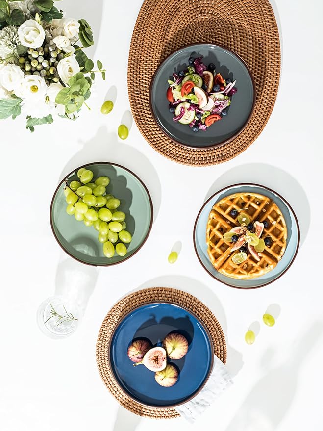 UNICASA Ceramic Dessert Plates - Salad Plates Set of 4, 8.25 Inch Round Serving Dishes Set for Pasta - Stoneware Dinnerware Set for Kitchen, Dishwasher&Microwave Safe - Assorted Colors