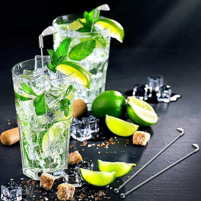 Hushee 20 Pcs Metal Golf Cocktail Stirrers Swizzle Stir Sticks 7.87 Inch Reusable Drink Stirrer Sticks Party Decorations Golf Party Clubhouse and Outing Decorations