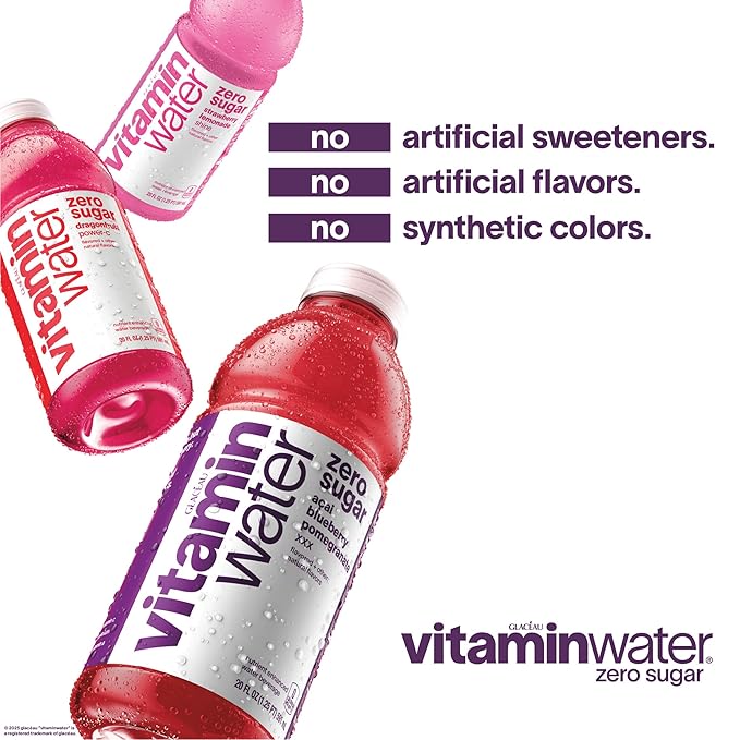 vitaminwater Shine Strawberry Lemonade Zero Sugar, Flavored Water Beverage, 20 fl oz Bottles, 12 Pack