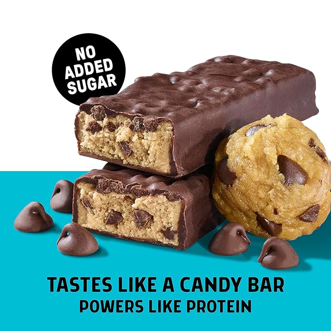 JUNKLESS Protein Bars - Chocolate Chip Cookie Dough - 15g Protein, No Added Sugar, Gluten Free, High Fiber, Delicious Taste and Texture, Satisfying, Healthy Snack for Energy - 12 Bars