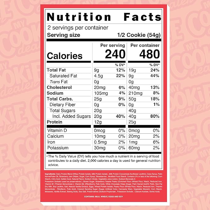 My Cookie Dealer Protein Cookies, Strawberry Toaster (6-Pack, 3.8oz Each) - 25g of Protein per Cookie - Individually Wrapped Workout Snacks for On-The-Go Travel