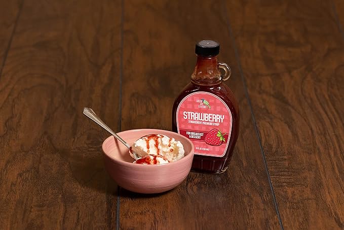 Green Jay Gourmet Strawberry Syrup - 3 Ingredient Premium Breakfast Syrup with Fresh Strawberries, Cane Sugar & Lemon Juice - All-Natural, Non-GMO Pancake Syrup, Waffle Syrup & Dessert Syrup - 8 Ounce
