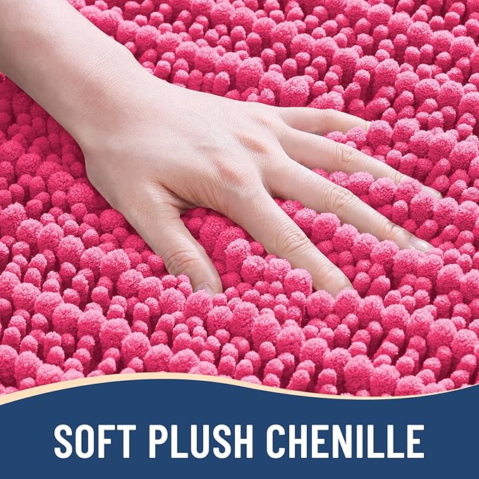 Arotive Luxury Chenille Bathroom Rug Mat, Extra Soft Thick Absorbent Shaggy Bath Rugs, Non-Slip Machine Wash Dry, Plush Bath Mats for Bathroom, Shower and Tub, 24x16, Deep Pink