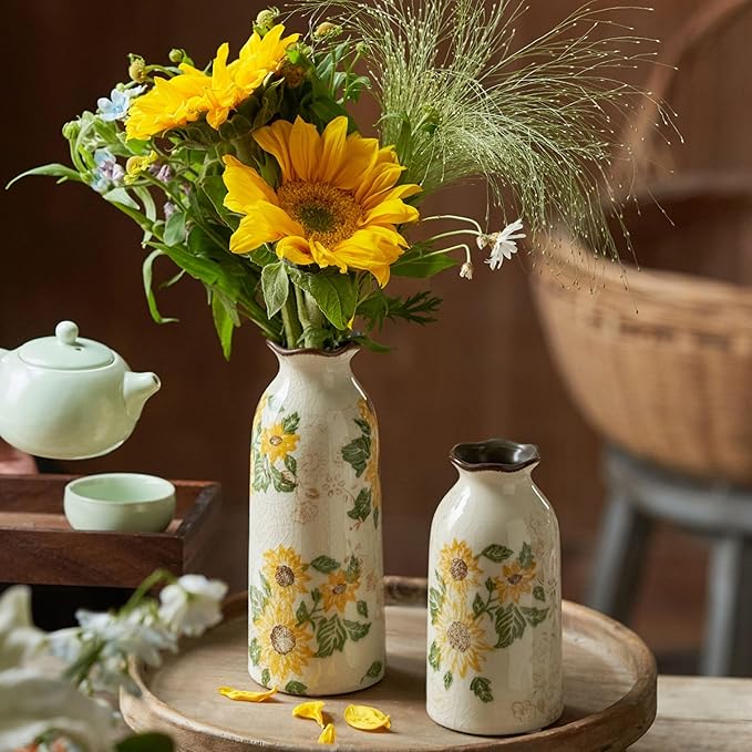 Autumn Ceramic Vase Set of 3, Farmhouse Decor Home Ceramic Vases for Your Kitchen Bedroom Living Room Bathroom & Shelf Centerpiece Table Decorations (H 9.5" + H7.7 + H5.9)