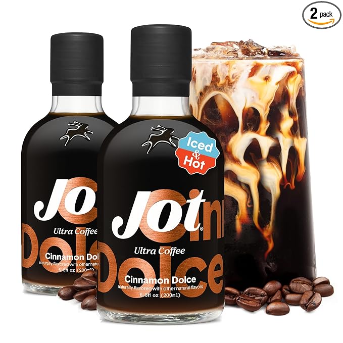 Jot Coffee Concentrate (Cinnamon Dolce) High Caffeine Cold Brew Coffee Concentrate Liquid for Iced Coffees, Instant Espresso, Hot or Cold Instant Coffees - Makes 14 Cups, 150mg Caffeine/Tbsp, No Sugar