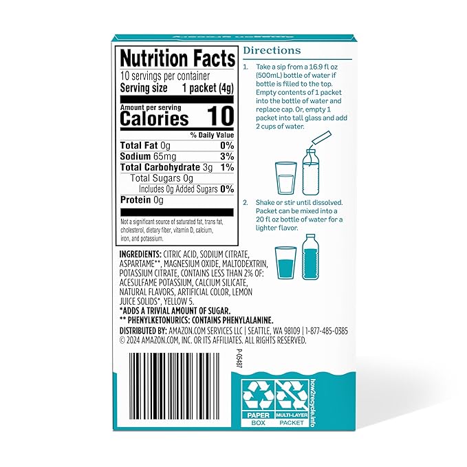 Amazon Grocery, Lemonade Drink Mix, 10 packets, 1.4 Oz (Previously Happy Belly, Packaging May Vary)