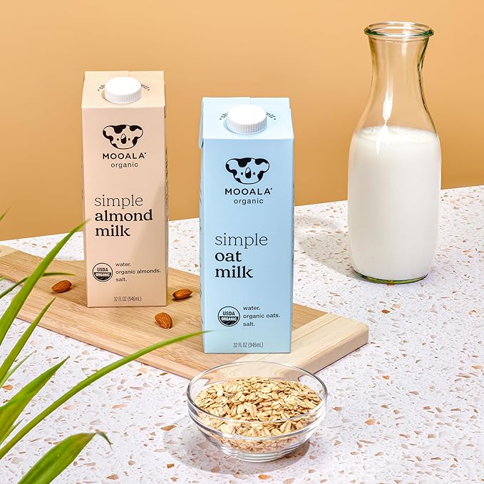 Mooala Organic Simple Almond Milk, 32oz - 3 Ingredient, Shelf Stable, No Gums, No Oils, No Fillers, Unsweetened, Non-GMO, No Additives, Dairy Free Plant Based Milk, 6 pack