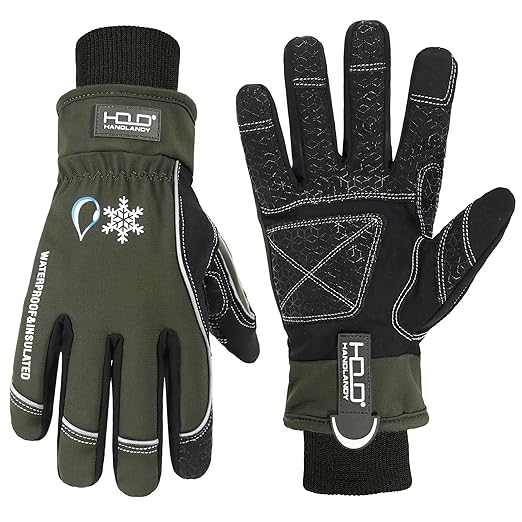 HANDLANDY Winter Insulated Work Gloves, 3M Thinsulate Thermal Water-Resistant Gloves for Men Women Touch Screen, Warm Ski Snowboard Cold Weather Gloves (Army Green, Large)