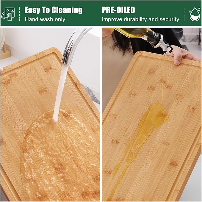 Homaxy Extra Large Organic Bamboo Cutting Boards for Kitchen, 18"x12" Wooden XL Cutting Board with Juice Groove and Handles, Charcuterie Butcher Block Wood Serving & Chopping Board - Pre Oiled