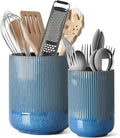 LE TAUCI Utensil Holder, 7.3"+5.4" Ceramic Kitchen Utensil Holder for Countertop, Large Cooking Utensil Crocks Gift for Mother's Day, Costal Ocean Home Kitchen Decor, Set of 2,Glaze Marble Blue