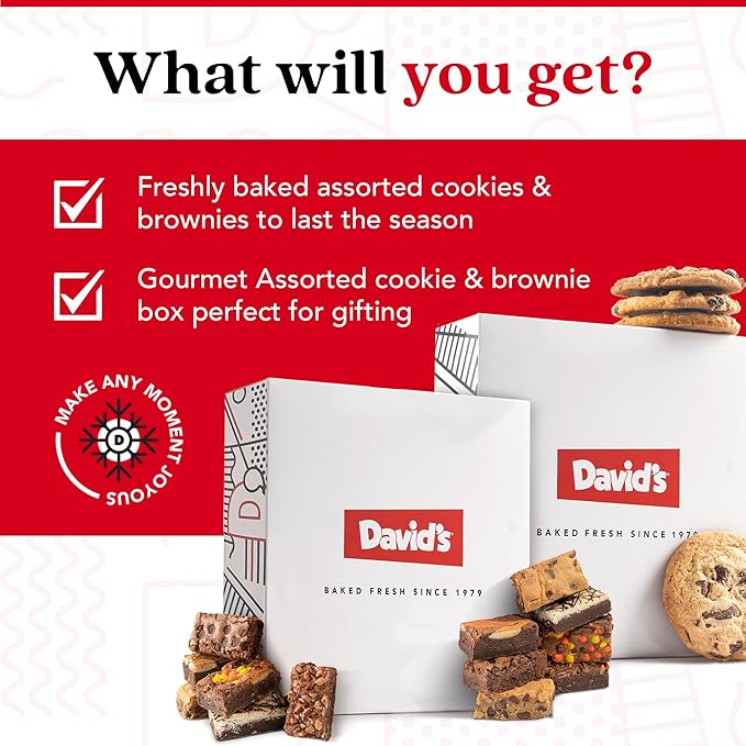 DAVID'S COOKIES Assorted Cookies & Brownies in Carton Box | Enjoy Our Homemade, Delicious, Great for Sharing Freshly-Baked Food Cookie & Brownie Snacks - Ideal Gift For All Occasion - 2 Pack