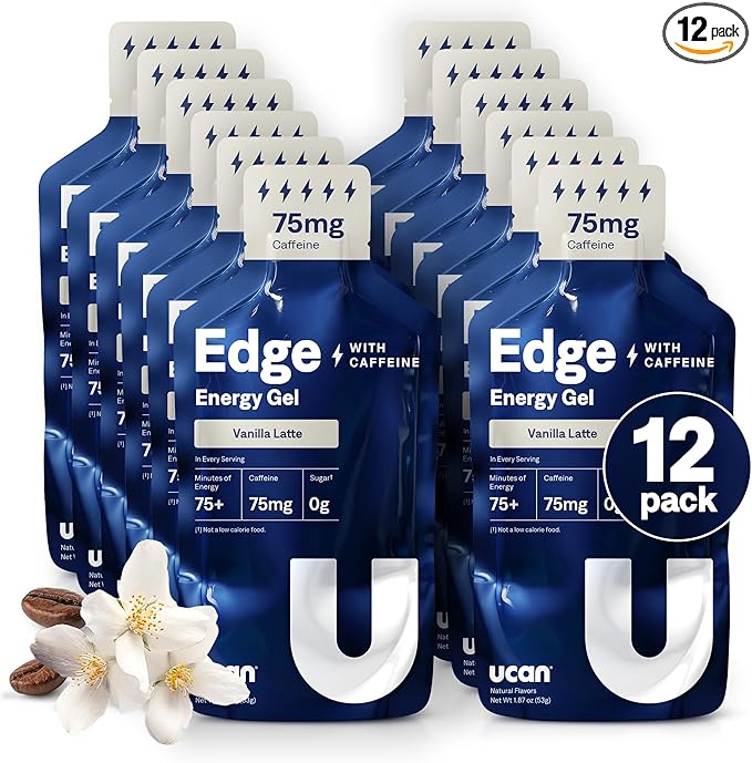 UCAN Edge Energy Gel Shots, Vanilla Latte + Caffeine (12, 2 Ounce Packets) for Running, Training, Workouts, Fitness, Cycling, Crossfit | Sugar-Free, Vegan, & Keto Friendly Energy